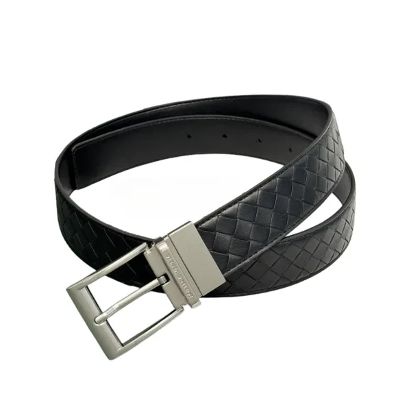 Bottega Veneta Men's Watch Buckle Intrecciato Belt In Black/Grey/Blue/Coffee Calfskin With Silver/Gun Black Hardware 35mm