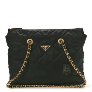 Prada Large Impuntu Triangle Stitched Re-Edition 1995 Chaine Shoulder Bag Black Re-Nylon & Saffiano Leather