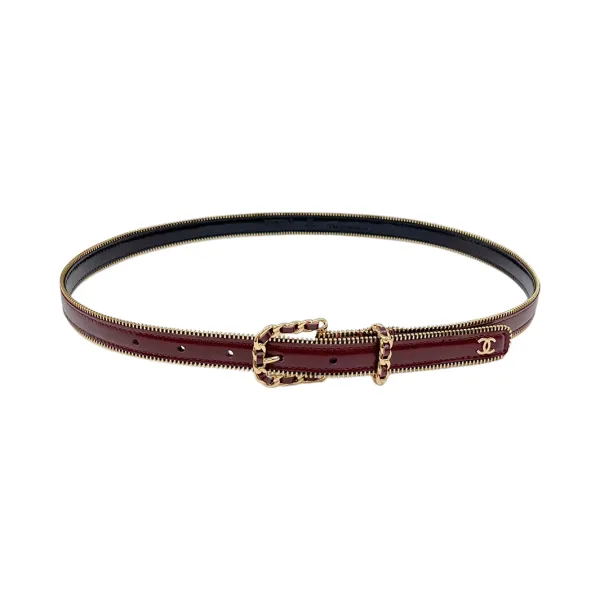 Chanel Women's Chain Buckle Belt In Red/Burgundy Calfskin With Gold Hardware 20mm/50mm - Image 4
