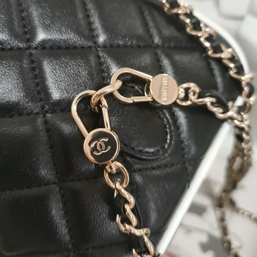 Chanel Black / White Quilted  Lambskin Leather