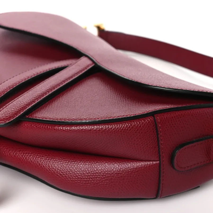 Dior Medium Saddle Bag Red Grained Calfskin Leather Brass Hardware