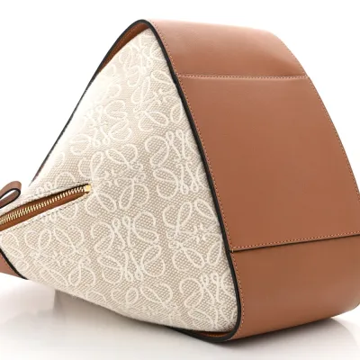 Loewe Anagram Hammock Shoulder Bag Small Ecru/Tan Calfskin Leather & Canvas Gold Hardware