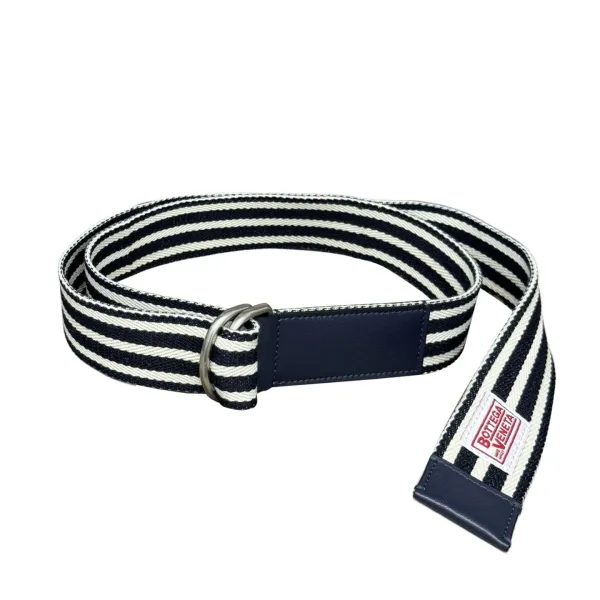 Bottega Veneta Men's Webbing Nastro Belt In Blue/Black Calfskin And Canvas With Silver Hardware 38mm - Image 2