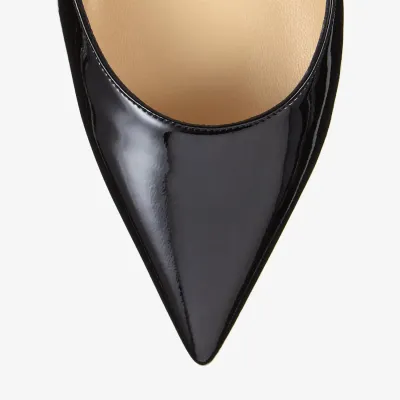 JIMMY CHOO Black patent leather crystal lace Muller shoes slippers