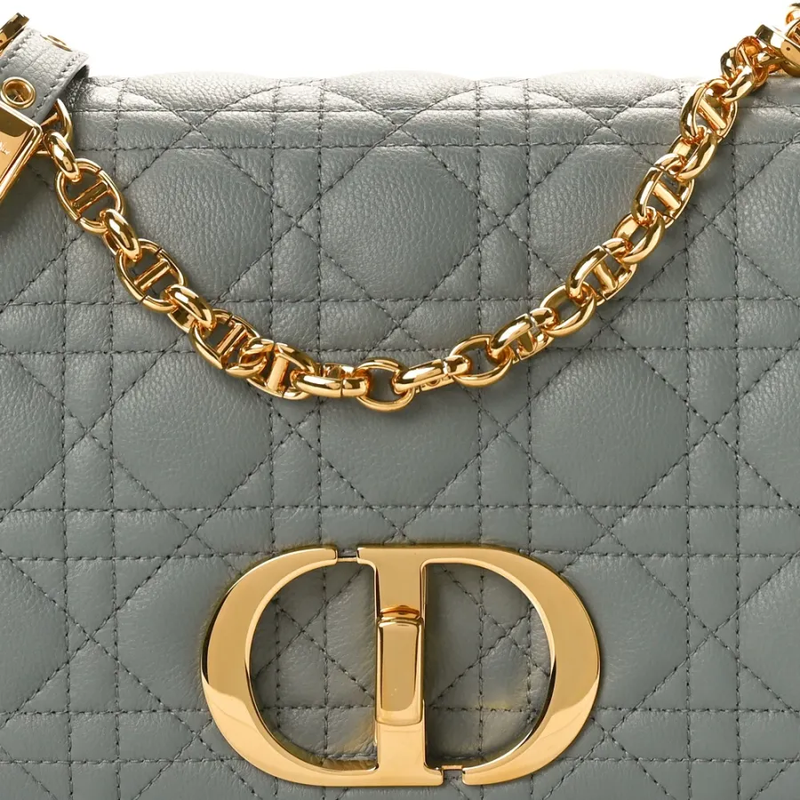 Dior Medium Caro Bag Ethereal Grey Cannage Calfskin Leather Gold Hardware