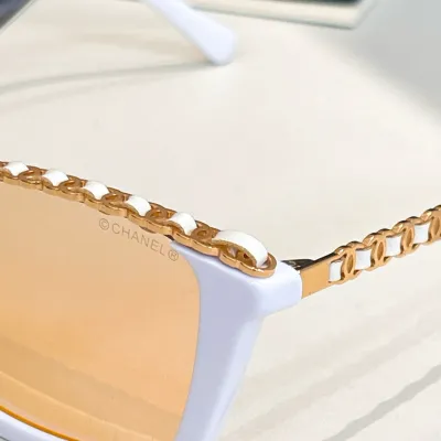 CHANEL square frame glasses white orange color SIZE 54口17-145