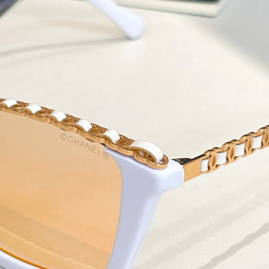 CHANEL square frame glasses white orange color SIZE 54口17-145