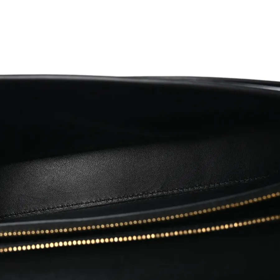 Celine Small Triomphe Chain Shoulder Bag Black Shiny Calfskin Leather Gold Hardware