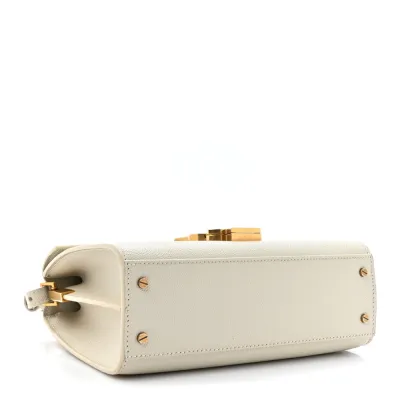 Saint Laurent Mini Cassandra Top Handle Vintage White Classic Monogram Grain De Poudre Leather Aged Gold Hardware