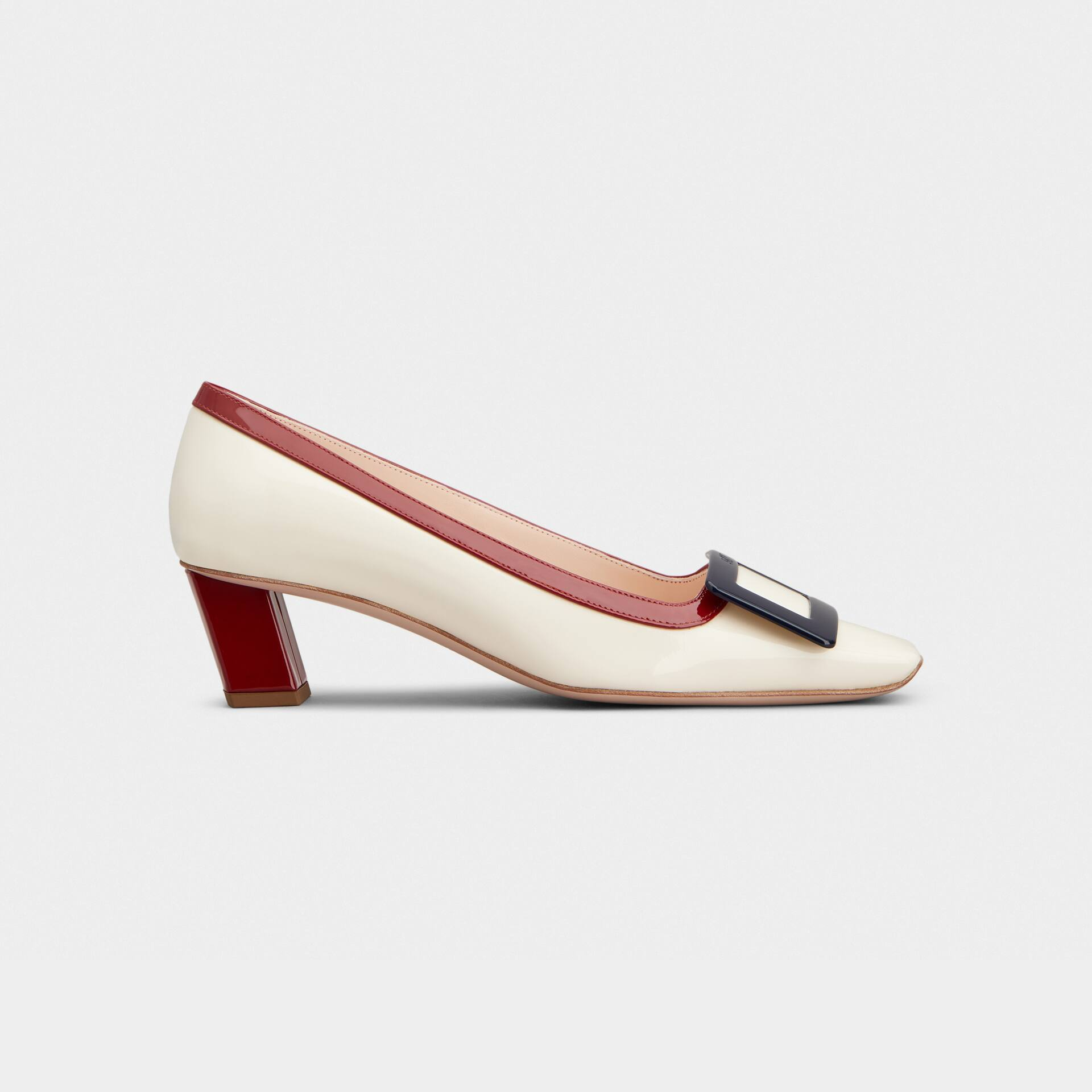 Roger Vivier Belle Vivier Pumps Salto Alto Em Couro Branco/Vermelho Com Fivela De Metal Envernizado (Altura Do Salto 4,5cm)