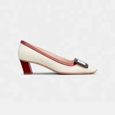 Roger Vivier Belle Vivier Pumps High Heels In White/Red Leather With Lacquered Metal Buckle (Heel Height 4.5cm)