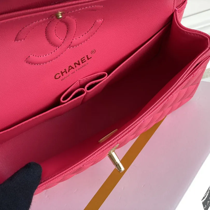 Chanel CF Rose red / Apricot color / Yellow / Blue  Quilted Caviar Leather Crossbody Bags