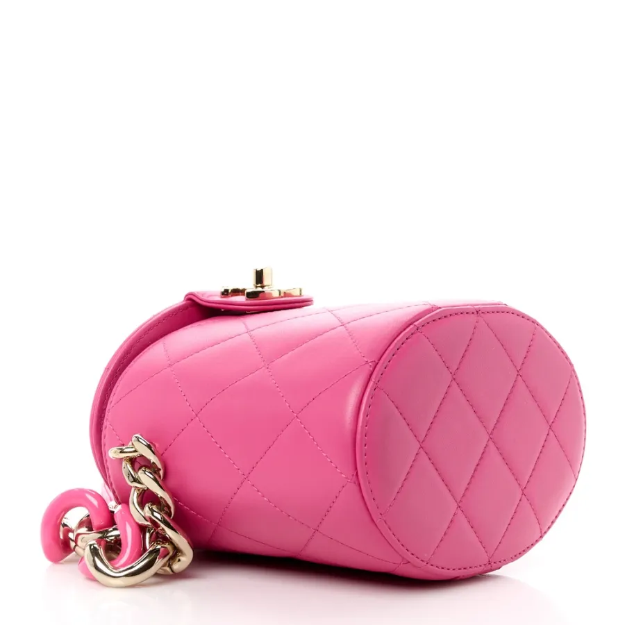 Chanel Elegant Chain Vanity Case Small Dark Pink Quilted Lambskin Leather & Resin Aged Gold Hardware