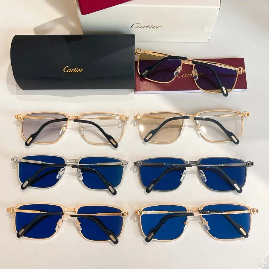 Cartier square frame glasses tawny/black/green/blue/grey/brown gold/indigo gold color Size 58口18-137