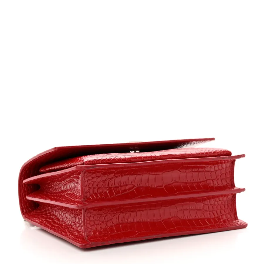 Saint Laurent Medium Sunset Bag Rouge Eros Embossed Monogram Calfskin & Crocodile Leather Silver Hardware