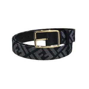 Fendi Men's Rectangle Buckle Belt In Blue Denim FF Monogram With Gold/Silver Hardware 35mm