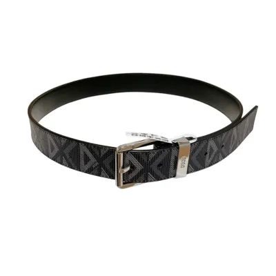 Dior Men' s Square Buckle Belt In Black/Yellow/Grey Patterned Canvas And Calfskin With Silver/Gold/Black Hardware 35mm