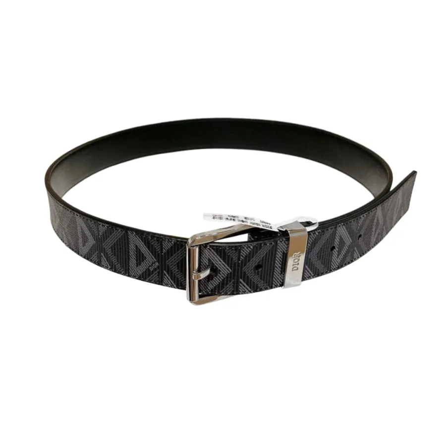 Dior Men' s Square Buckle Belt In Black/Yellow/Grey Patterned Canvas And Calfskin With Silver/Gold/Black Hardware 35mm
