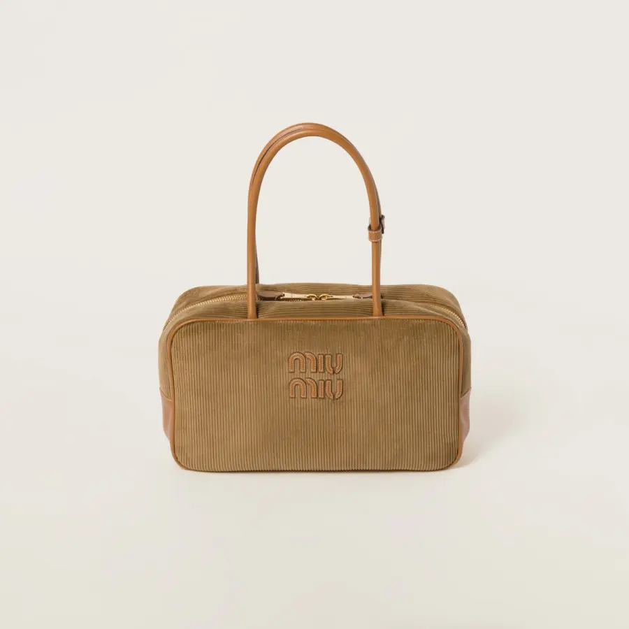 Miu Miu Aventure Nappa Corduroy Beige Brown Top-Handle Bags