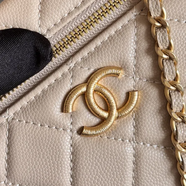 Chanel Apricot color / Yellow / Pink / white / Grey / Black  Quilted Caviar Leather handle makeup bag handbag - Image 7