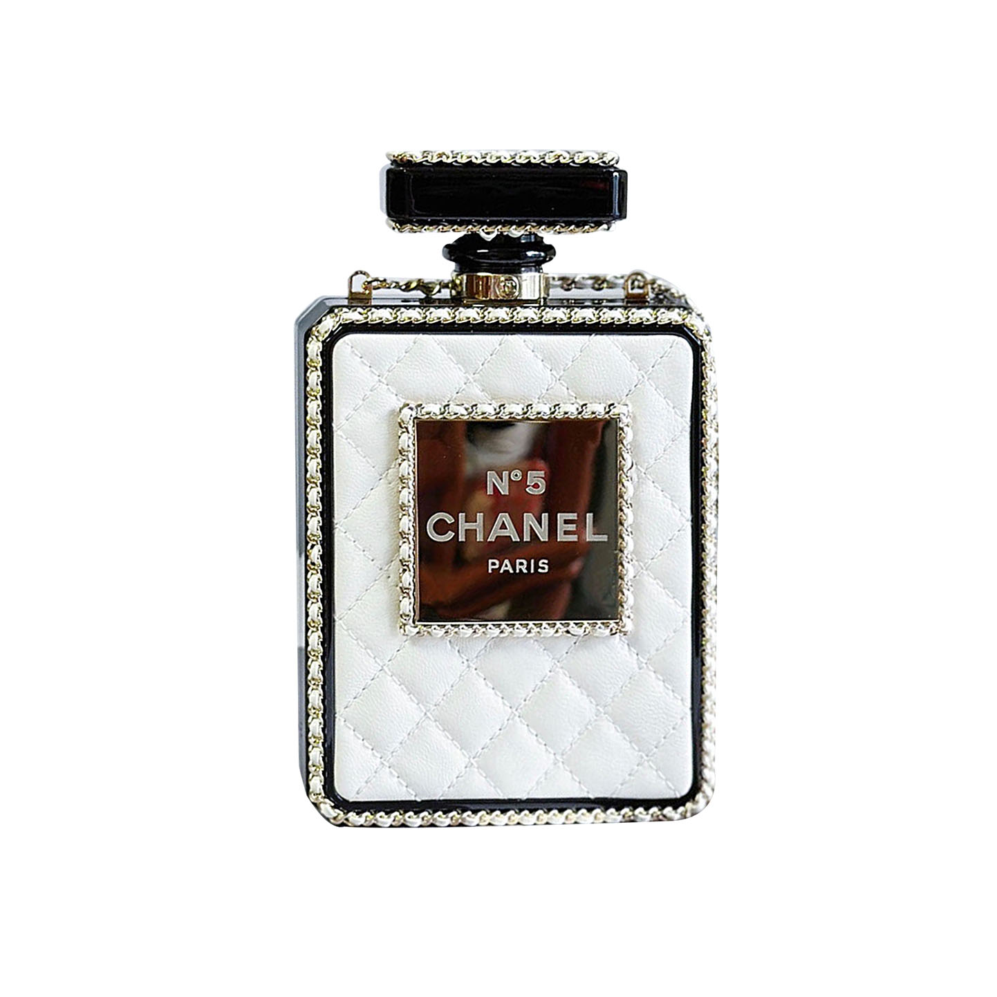 Chanel Perfume bottle leather Bolsa transversal Branca / Preta