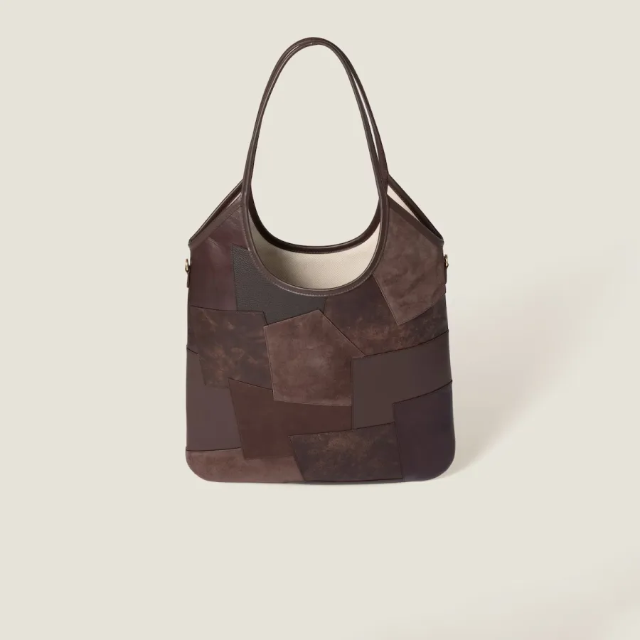 Miu Miu IVY Calfskin Leather Suede splicing Hobo Brown Tote Bags