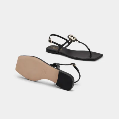 Roger Vivier Viv' By The Sea Sandals In Black Leather With Metal Buckle