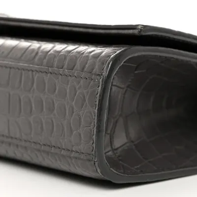 Saint Laurent Medium Kate Tassel Satchel Storm Embossed Classic Monogram Calfskin & Crocodile Leather Silver Hardware