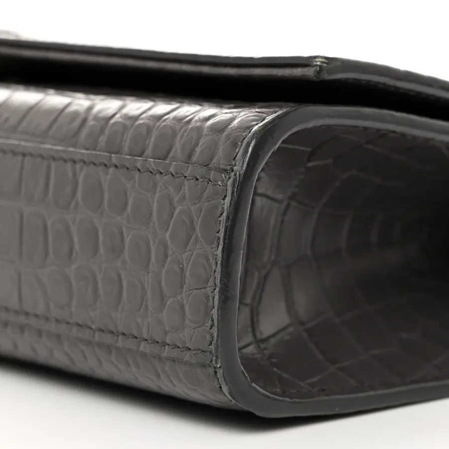 Saint Laurent Medium Kate Tassel Satchel Storm Embossed Classic Monogram Calfskin & Crocodile Leather Silver Hardware