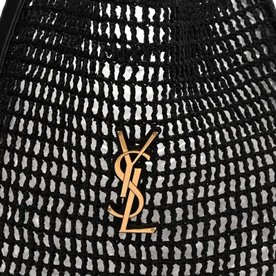 Saint Laurent Medium Oxalis Shoulder Bag Black Raffia & Calfskin Leather Gold Hardware