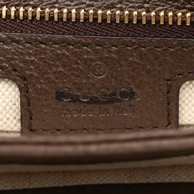 Gucci Medium Blondie Top Handle Shoulder Flap Bag Beige / Ebony / New Acero GG Supreme Monogram Canvas & Textured Dollar Calfskin Leather Brass Hardware