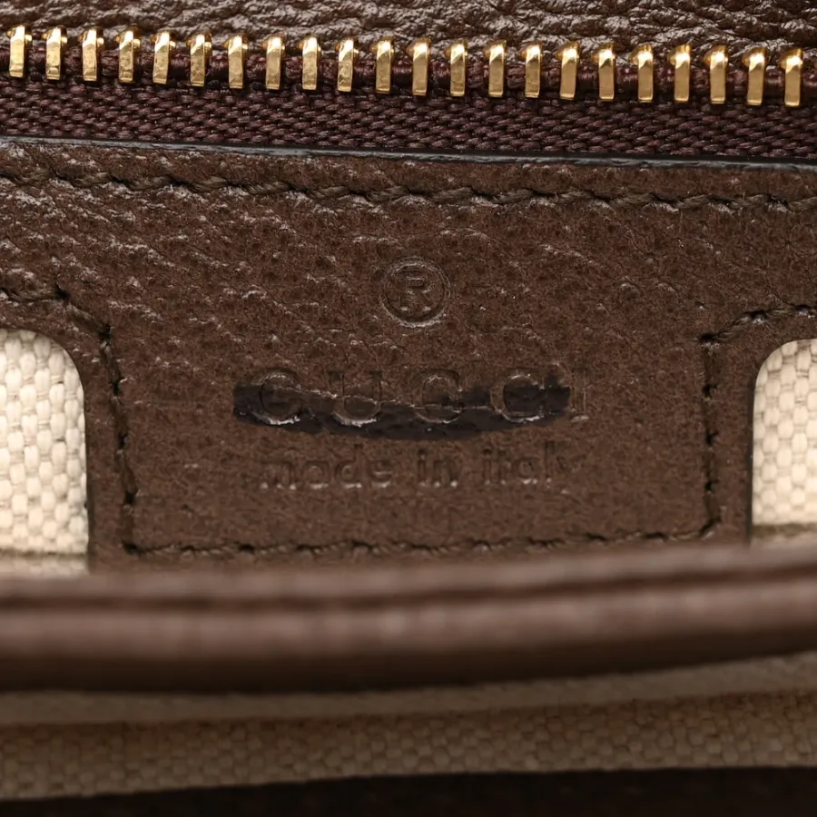 Gucci Medium Blondie Top Handle Shoulder Flap Bag Beige / Ebony / New Acero GG Supreme Monogram Canvas & Textured Dollar Calfskin Leather Brass Hardware