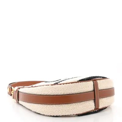 Celine Medium Ava Shoulder Bag White/Black Textile Gold Hardware