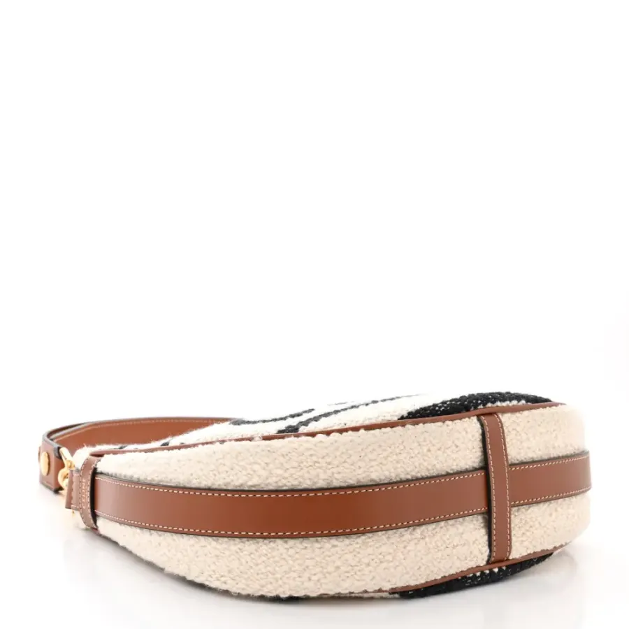 Celine Medium Ava Shoulder Bag White/Black Textile Gold Hardware