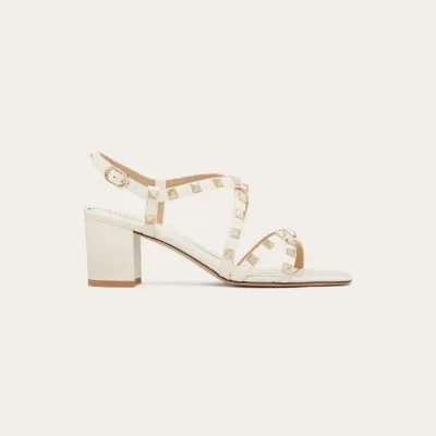 VALENTINO White Calfskin sash sandals (heel height 6cm)