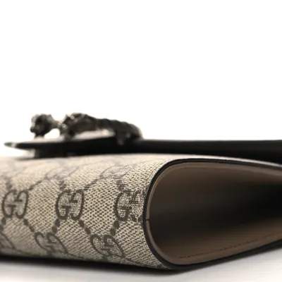 Gucci Small Dionysus Clutch Taupe GG Supreme Monogram Canvas Aged Silver Hardware
