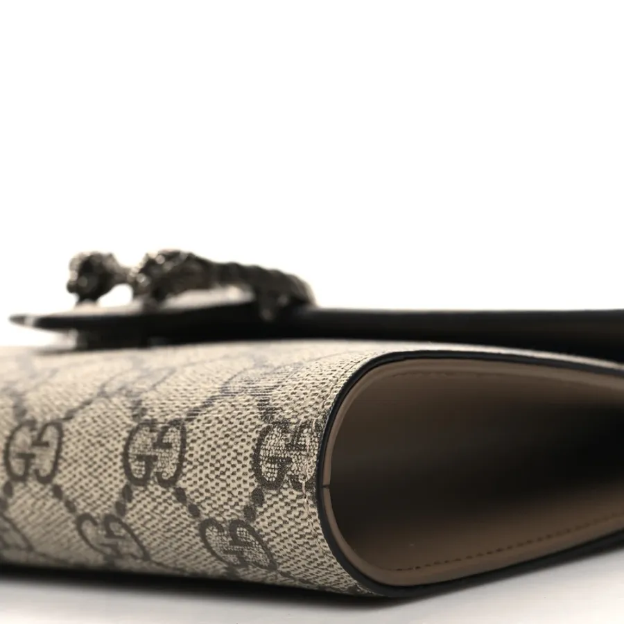 Gucci Small Dionysus Clutch Taupe GG Supreme Monogram Canvas Aged Silver Hardware