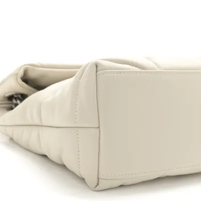 Saint Laurent Mini Loulou Chain Satchel Crema Soft Quilted Puffer Monogram Lambskin Leather Aged Gold Hardware