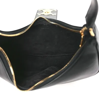 Celine Medium Strap Ava Triomphe Shoulder Bag Black Smooth Calfskin Leather Gold Hardware