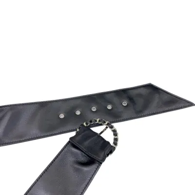 Chanel Women's Round Buckle Belt In Black Lambkin With Gold Hardware 50mm