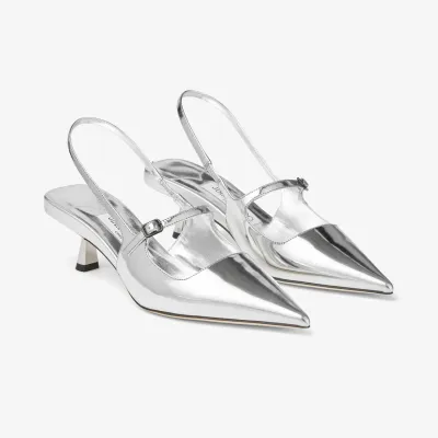 JIMMY CHOO Silver liquid metallic leather pointed high heels
