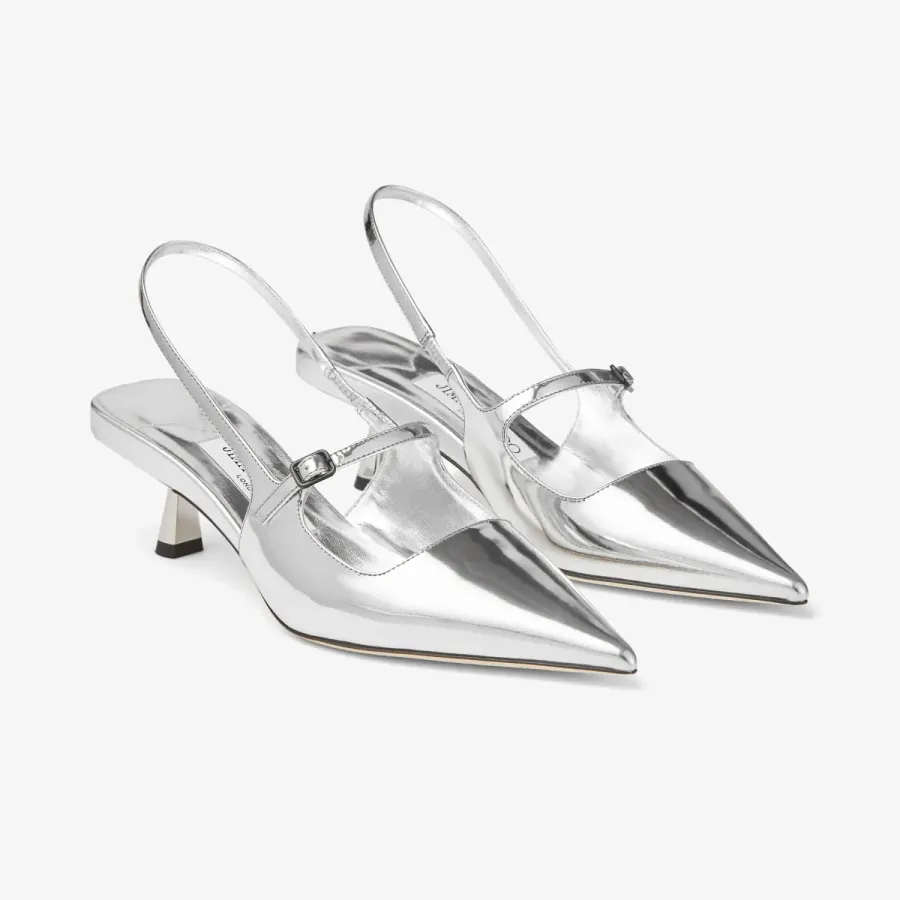 JIMMY CHOO Silver liquid metallic leather pointed high heels