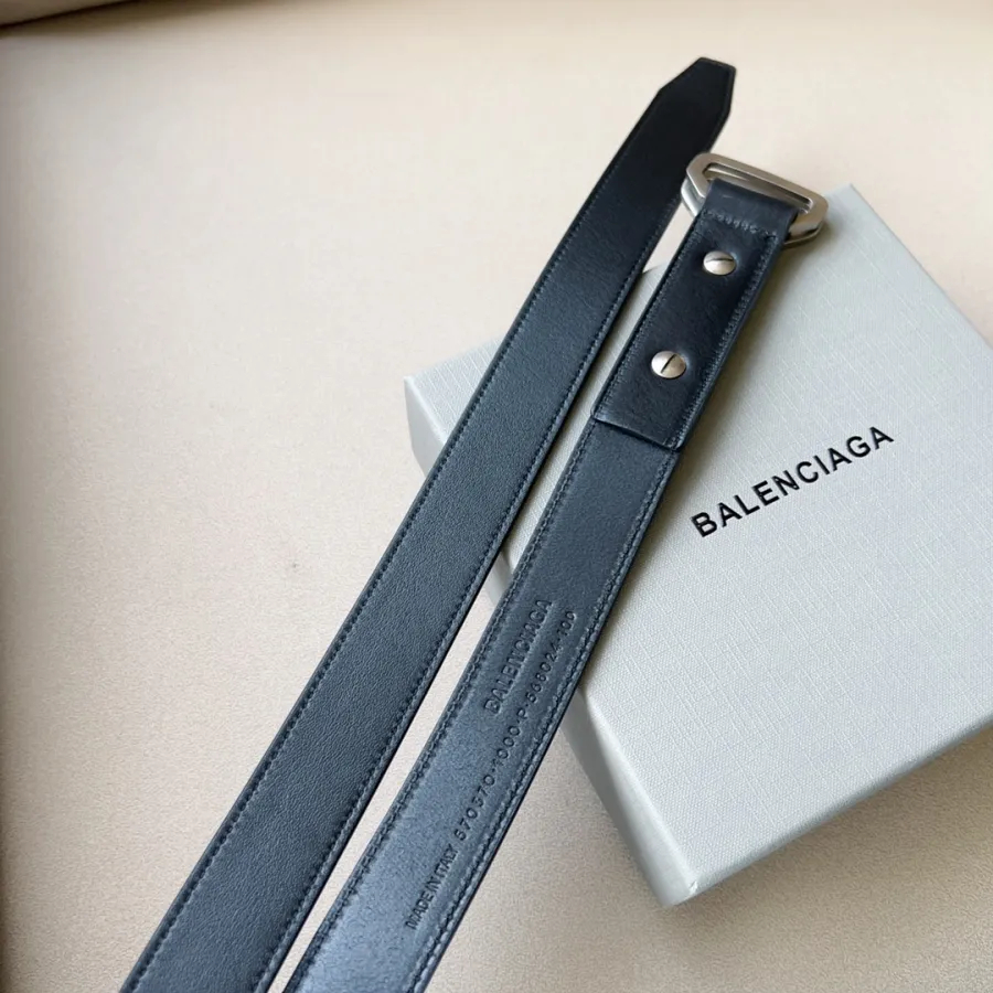 Balenciaga Men's Bottle Opener D Ring Belt In Black Vegetal Calfskin With Silver Hardware 30mm
