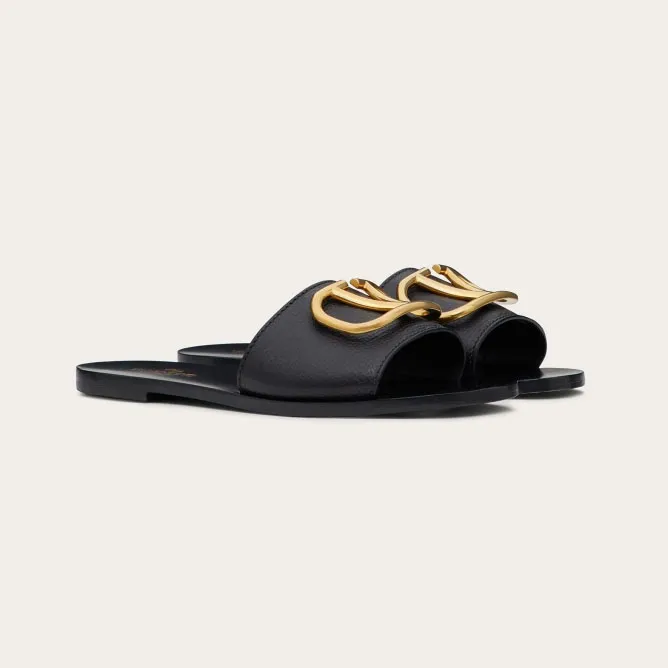 VALENTINO VLOGO SIGNATURE Grain cowhide decorative elements slipper sandals