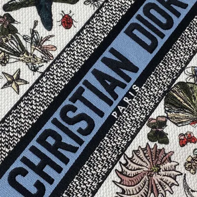 Dior Medium Dior Book Tote In White/Beige Embroidery with Multicolor Dior Cabinet de Curiosités Motif