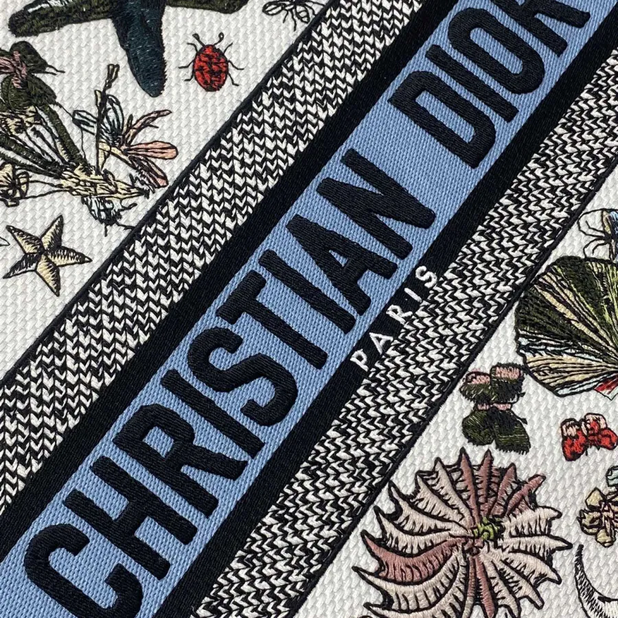 Dior Medium Dior Book Tote In White/Beige Embroidery with Multicolor Dior Cabinet de Curiosités Motif