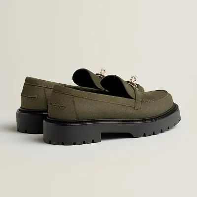 HERMES Icone  Green Loafers