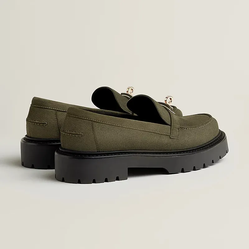 HERMES Icone  Green Loafers