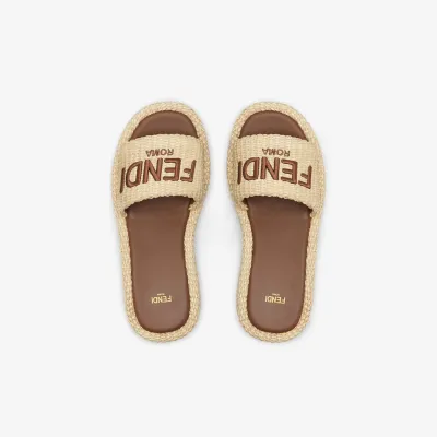 FENDI Beige cotton platform sandals slippers