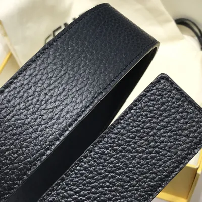 Fendi Men's Square Buckle Belt In Black Calfskin With Black Hardware 38mm